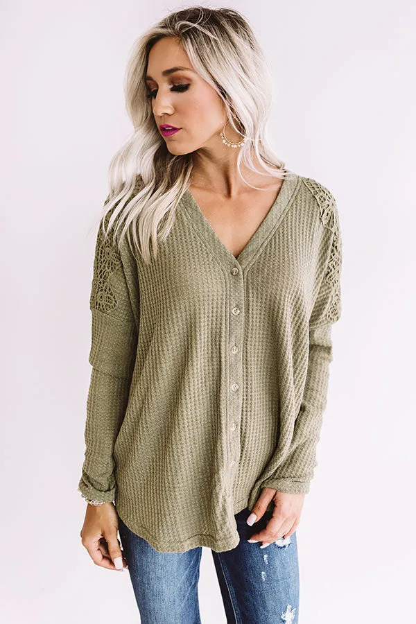 Peace, Love, And Lattes Crochet Top In Sage