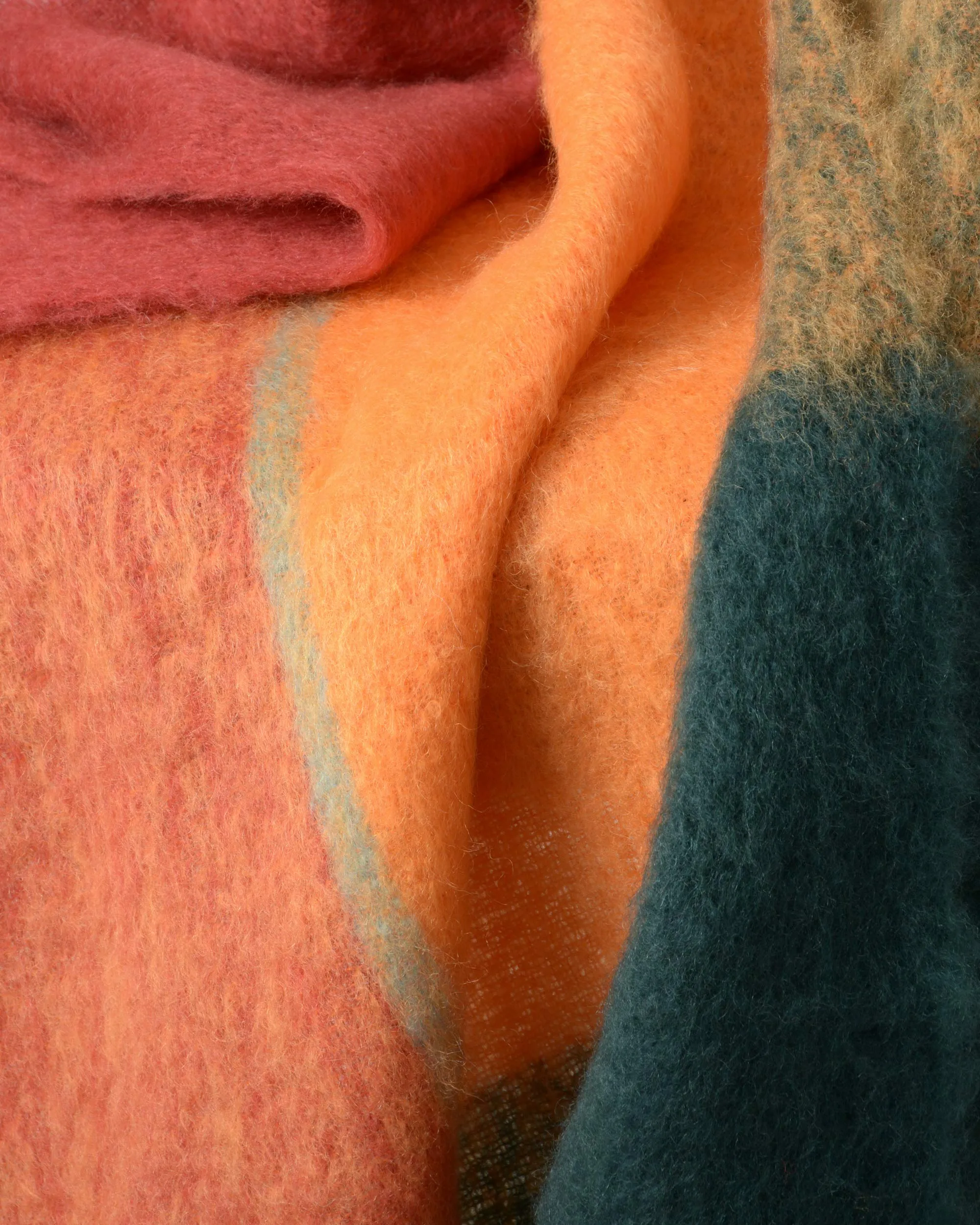 Picasso Red Orange Green Check Mohair Blanket