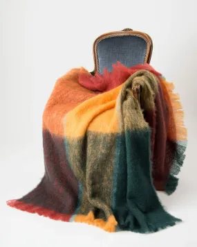 Picasso Red Orange Green Check Mohair Blanket