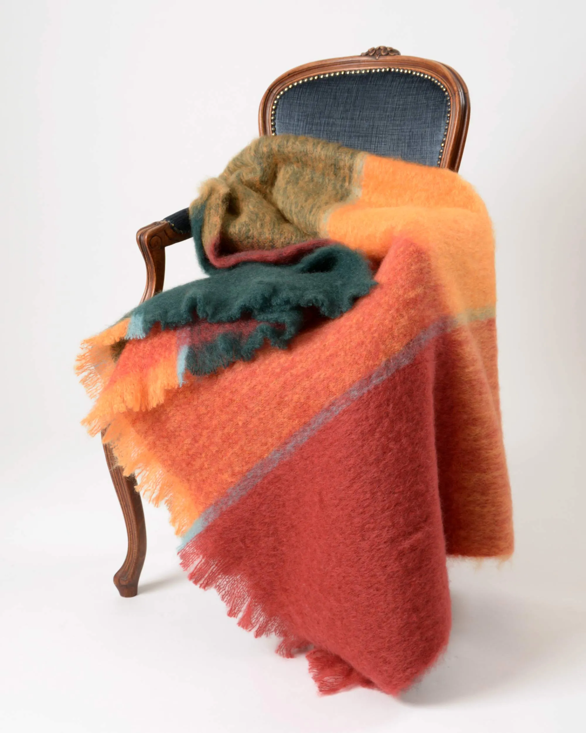 Picasso Red Orange Green Check Mohair Blanket