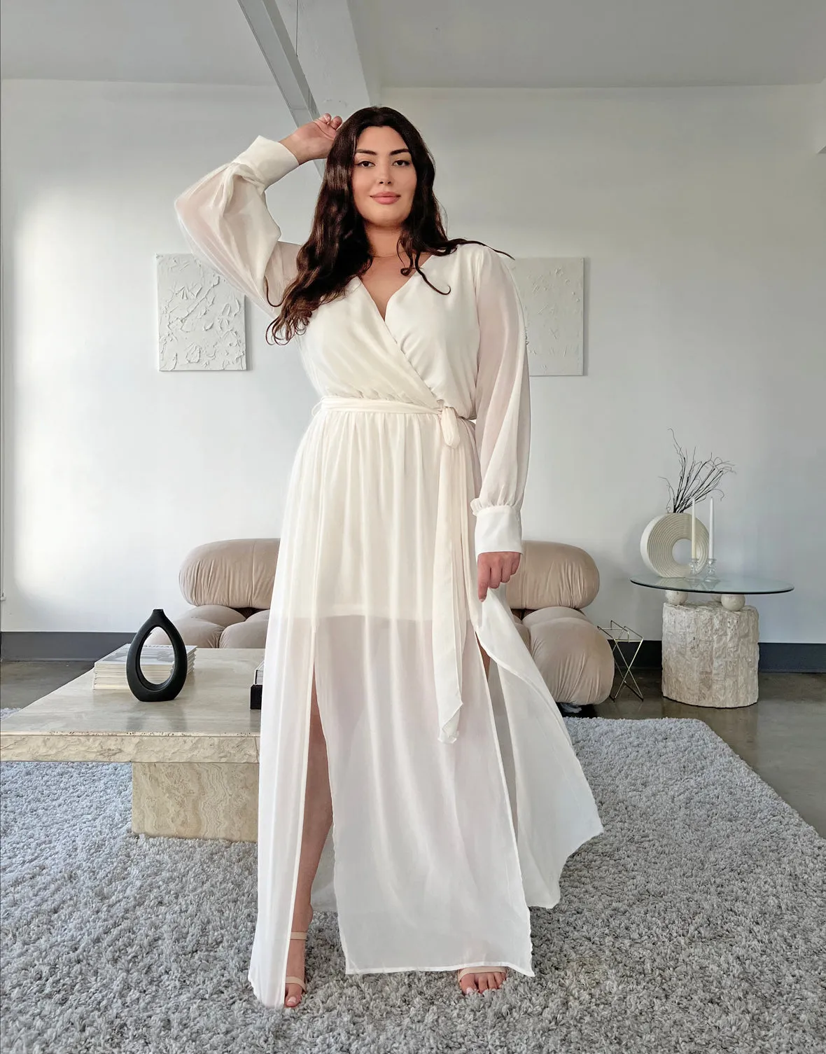 Plus Size Chiffon Long Sleeve Maxi Dress