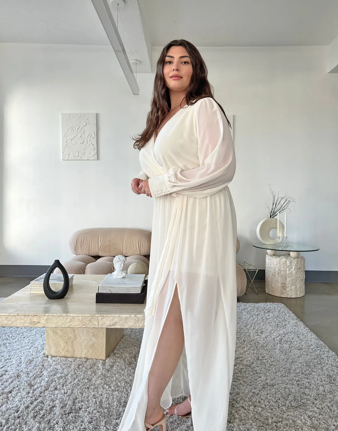 Plus Size Chiffon Long Sleeve Maxi Dress