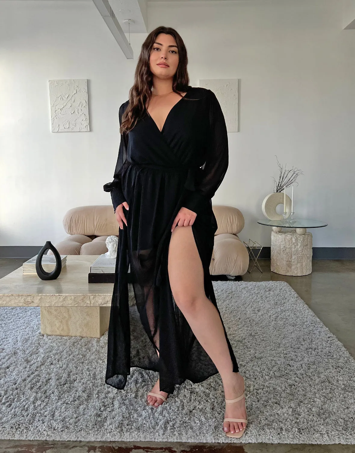 Plus Size Chiffon Long Sleeve Maxi Dress