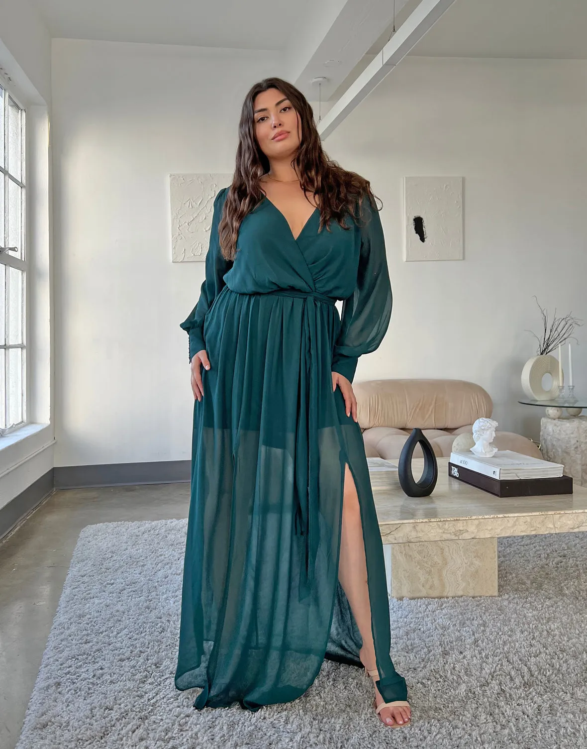 Plus Size Chiffon Long Sleeve Maxi Dress