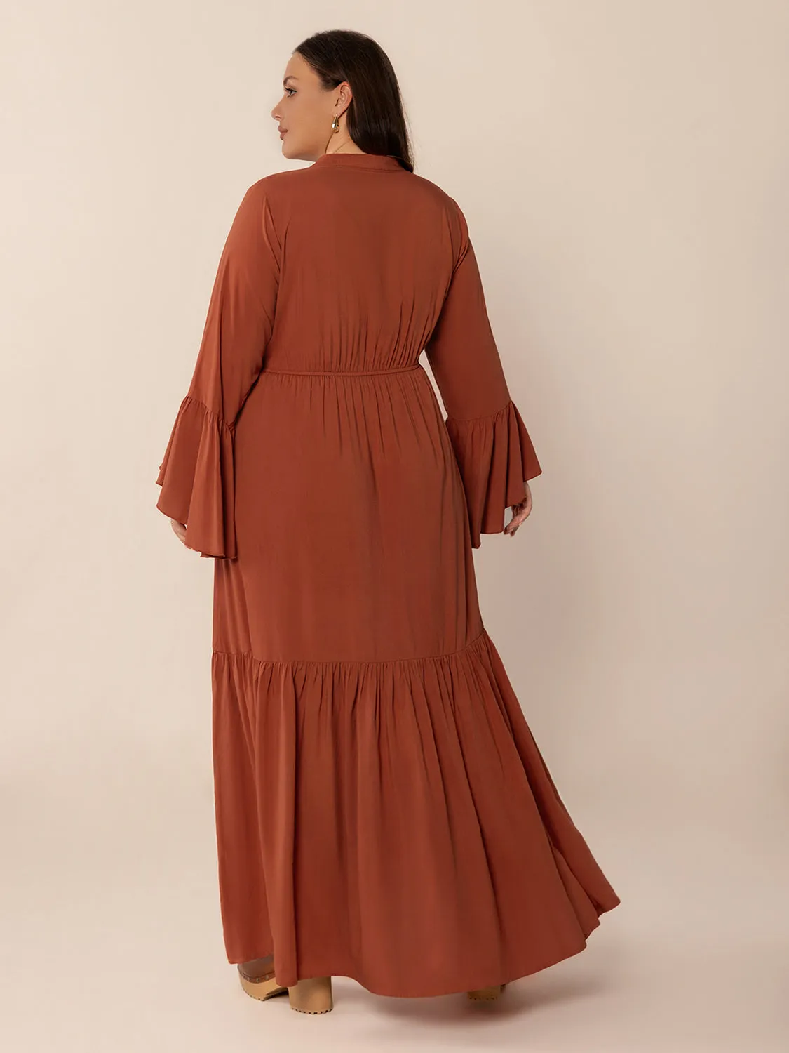 Plus Size Ruffled Notched Long Sleeve Dress