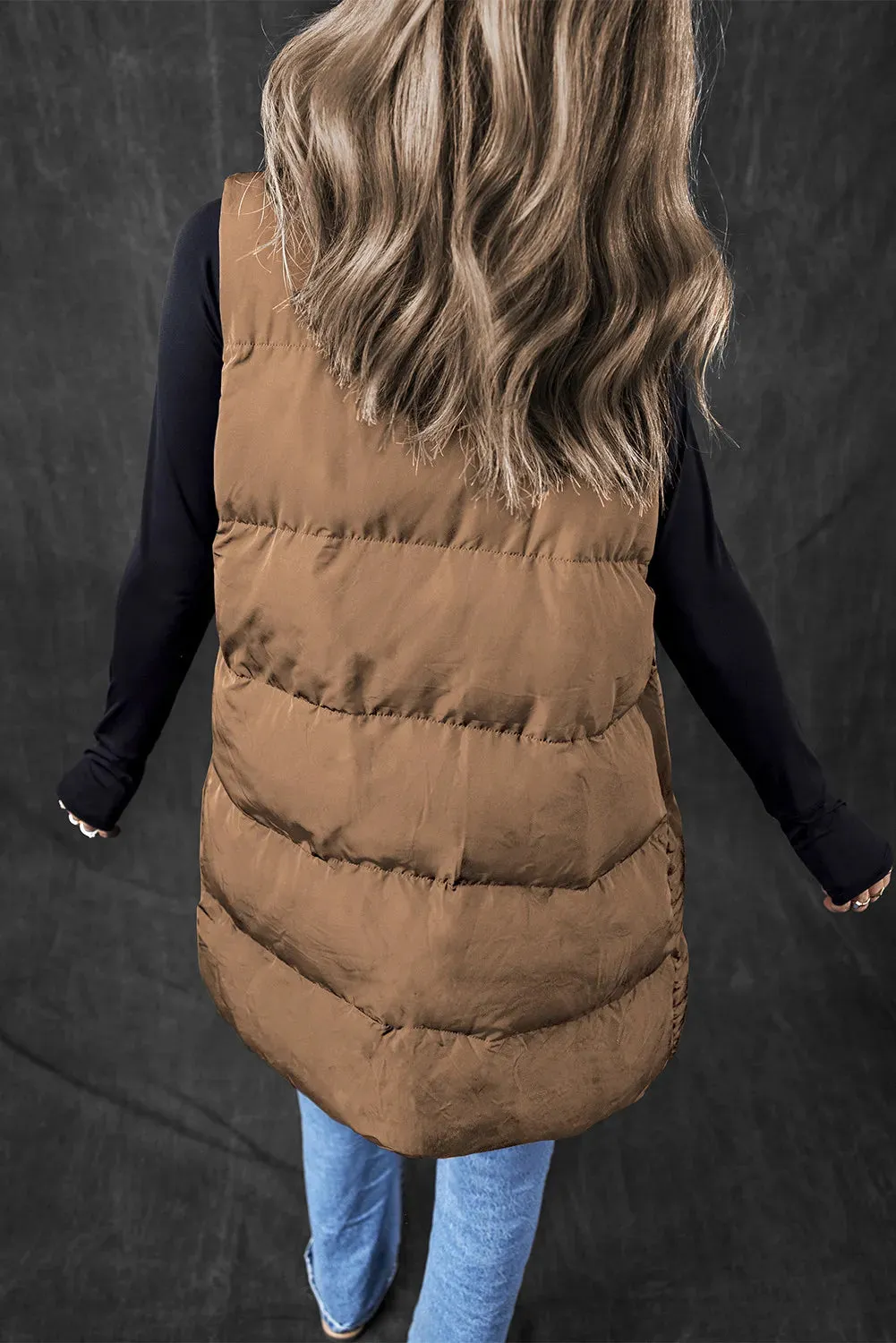 Pocketed Zip Up Vest Coat - 2 Colors