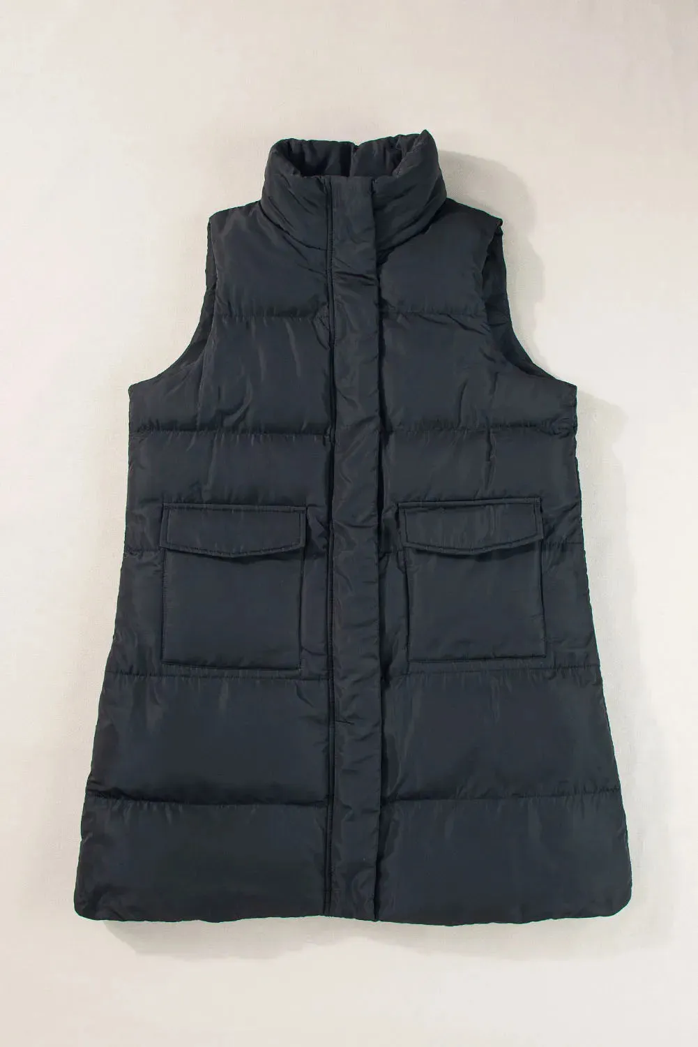 Pocketed Zip Up Vest Coat - 2 Colors