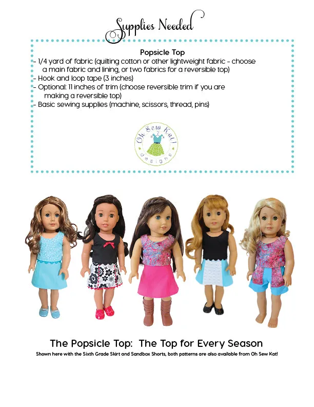 Popsicle Top 18 Inch Doll Sewing Pattern