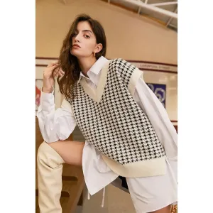 Preppy Loose Blend Knitted Vest Sweater Vest Women Top