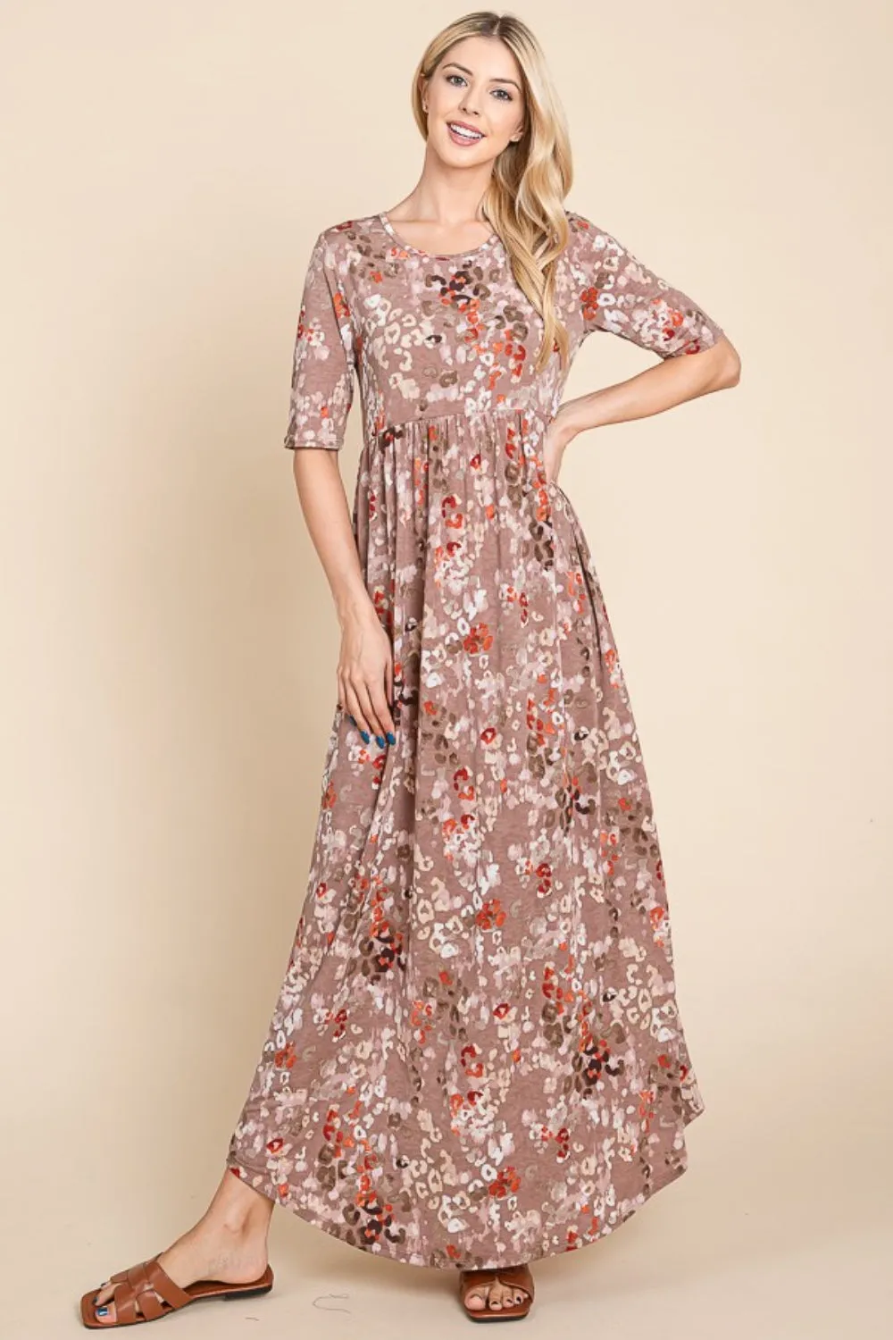 Printed Shirred Maxi Dress