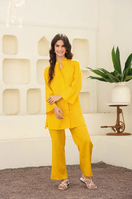 Pure Ease In Yellow Russian Silk Co-ord Set