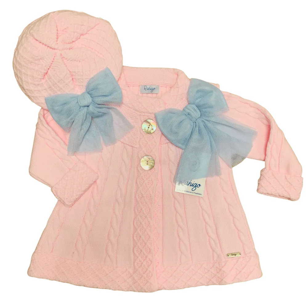 RAHIGO - Coat & Beret Set With Blue Tulle Bow - Pink