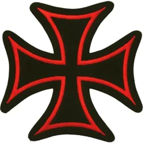 Red Iron Cross with Black Border Medium Motorcycle Vest Patch 5.5" x 5"