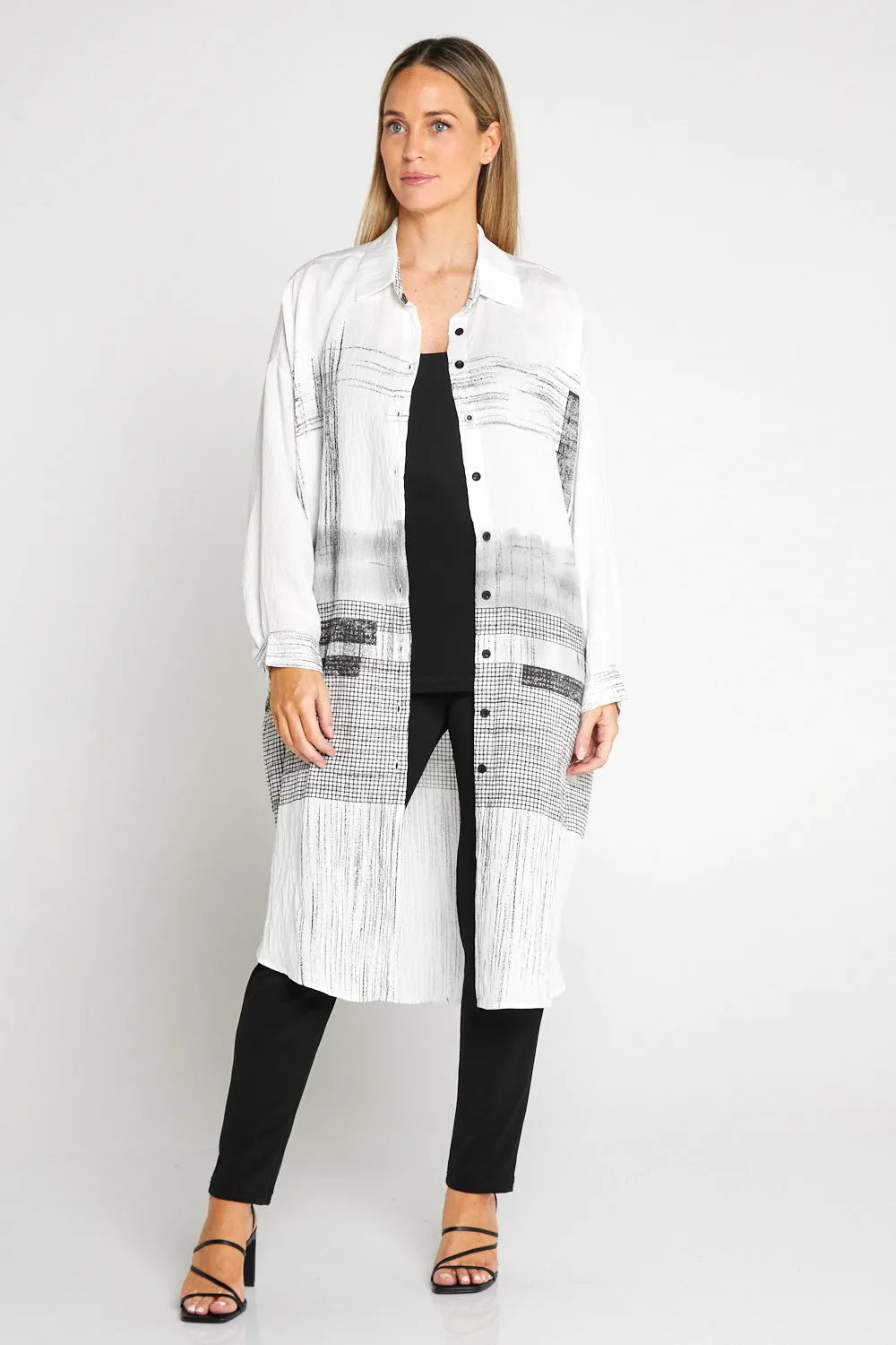 Richmond Tunic Shirt - White/Black Sketch