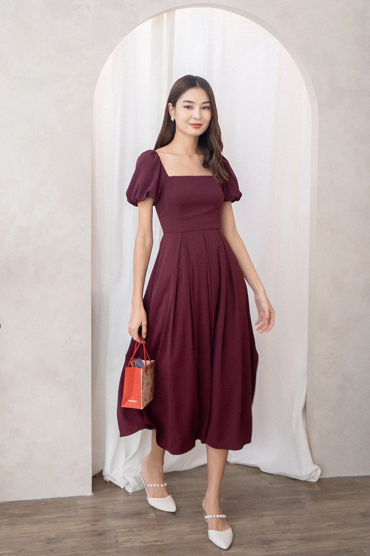 ROSELLE PUFF SLEEVE MAXI IN BURGUNDY