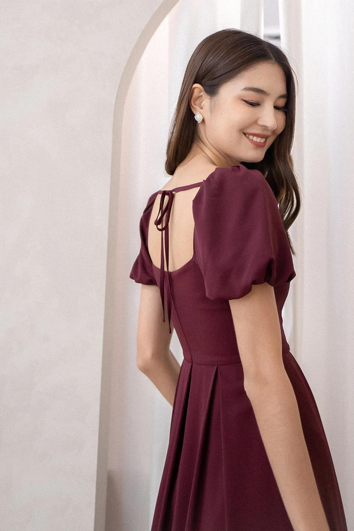 ROSELLE PUFF SLEEVE MAXI IN BURGUNDY