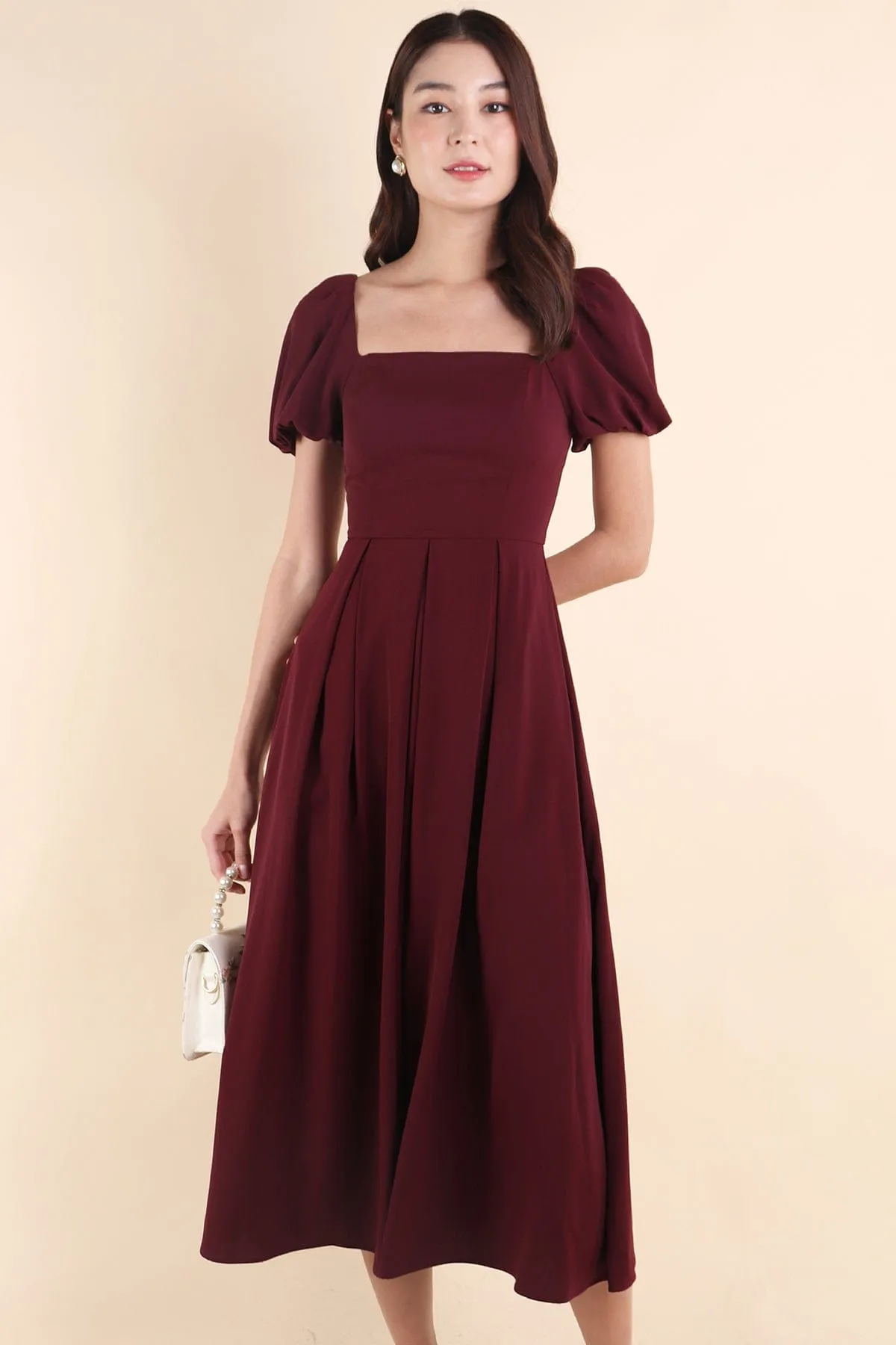 ROSELLE PUFF SLEEVE MAXI IN BURGUNDY