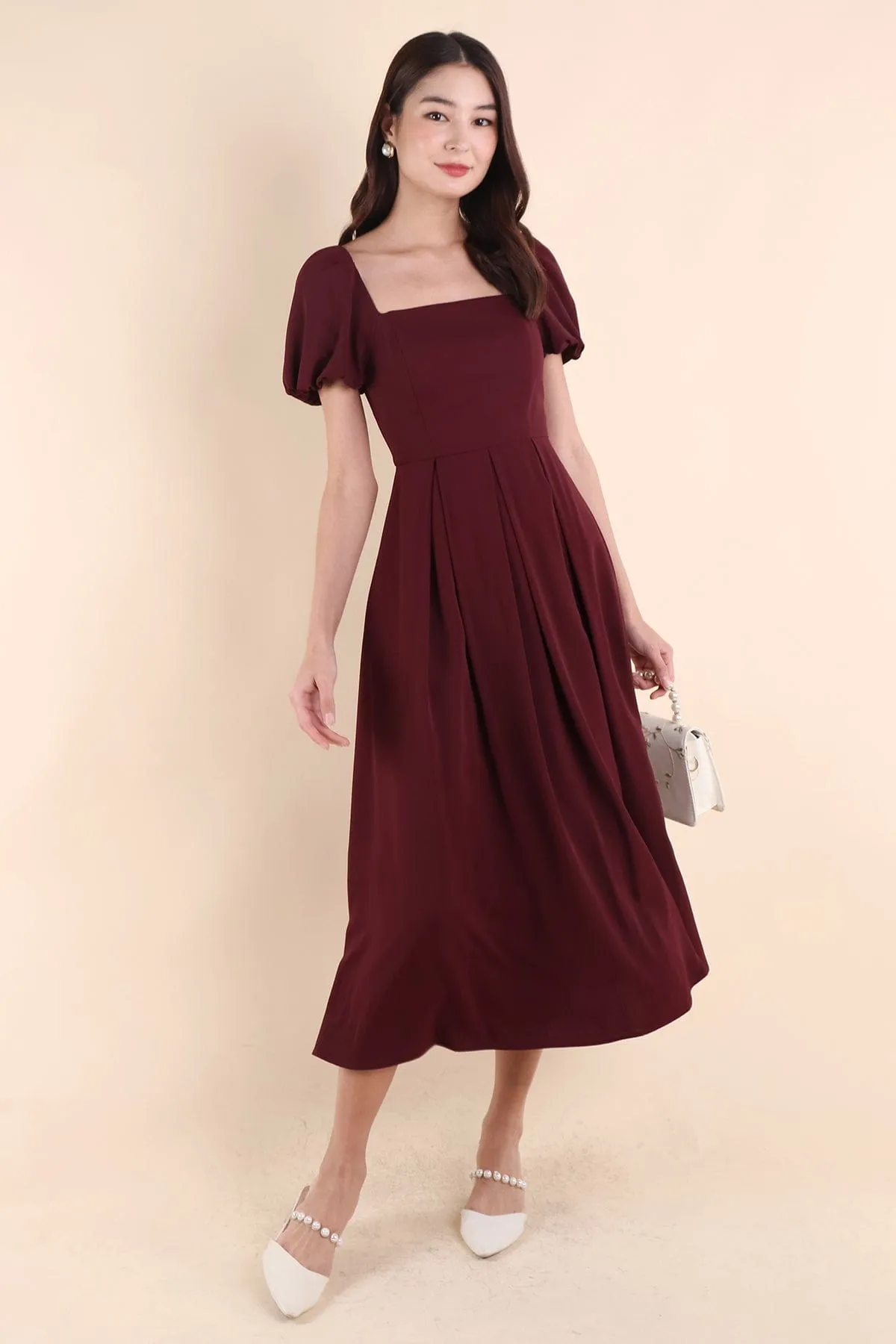 ROSELLE PUFF SLEEVE MAXI IN BURGUNDY