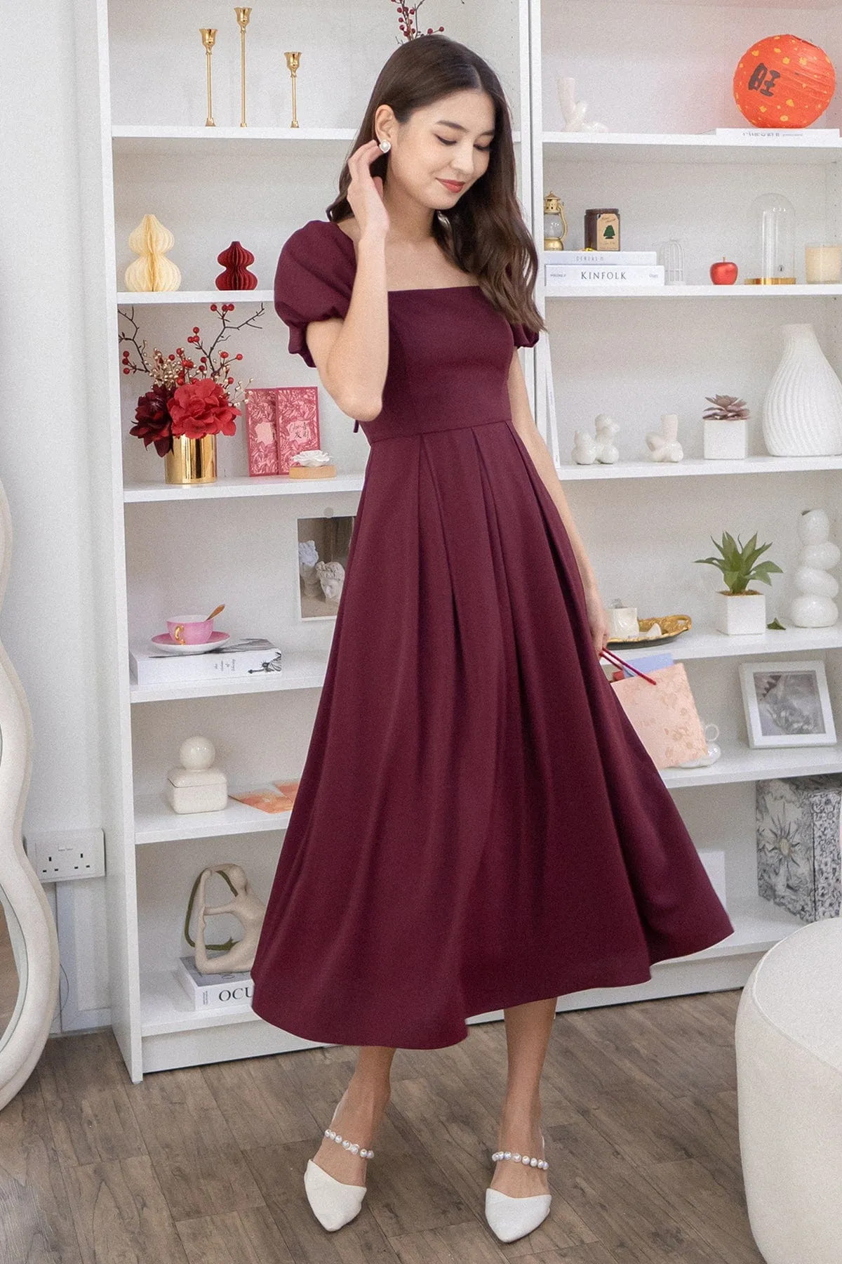 ROSELLE PUFF SLEEVE MAXI IN BURGUNDY