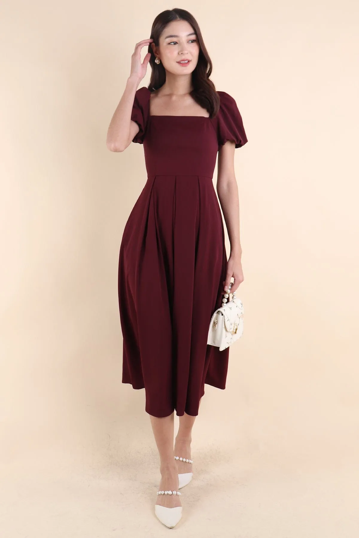 ROSELLE PUFF SLEEVE MAXI IN BURGUNDY