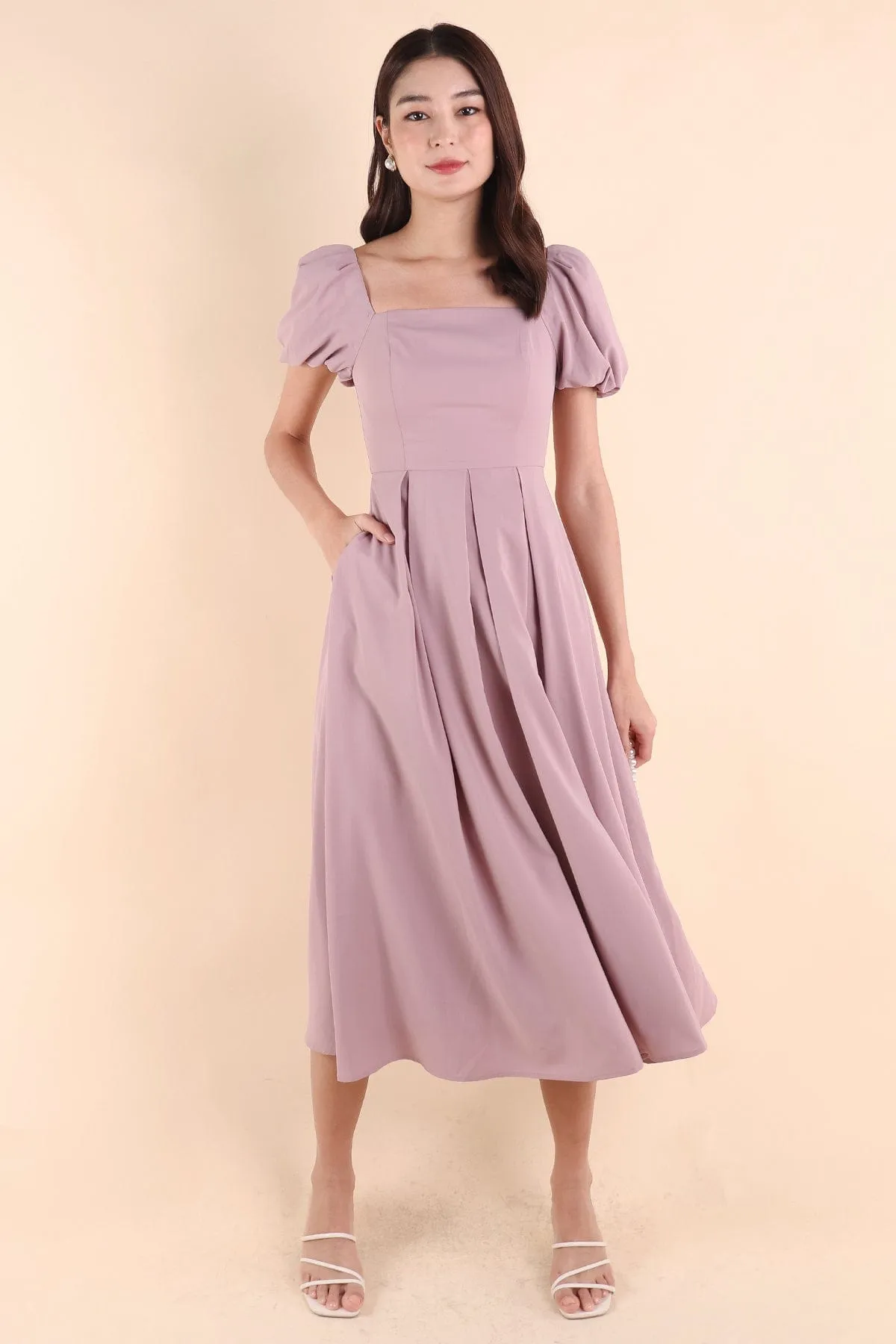 ROSELLE PUFF SLEEVE MAXI IN MAUVE PINK