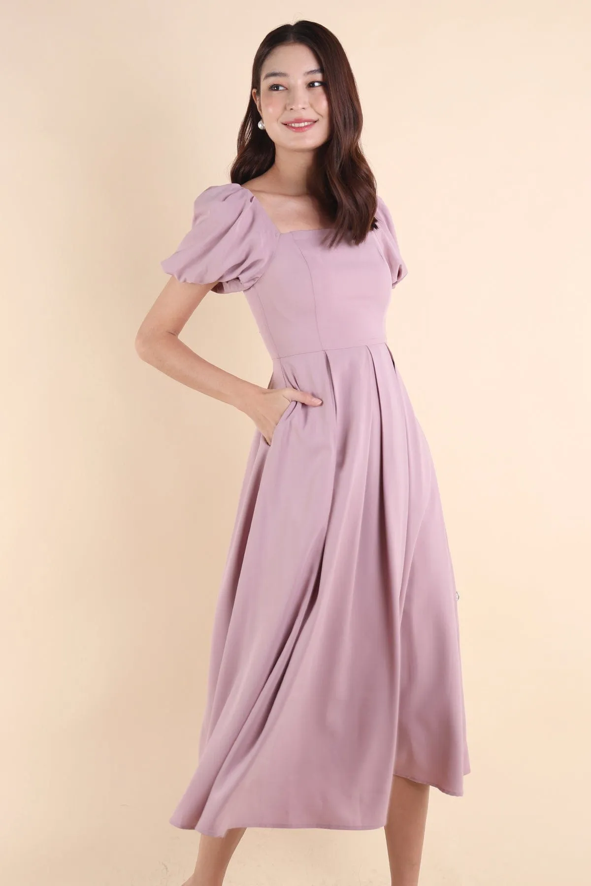 ROSELLE PUFF SLEEVE MAXI IN MAUVE PINK