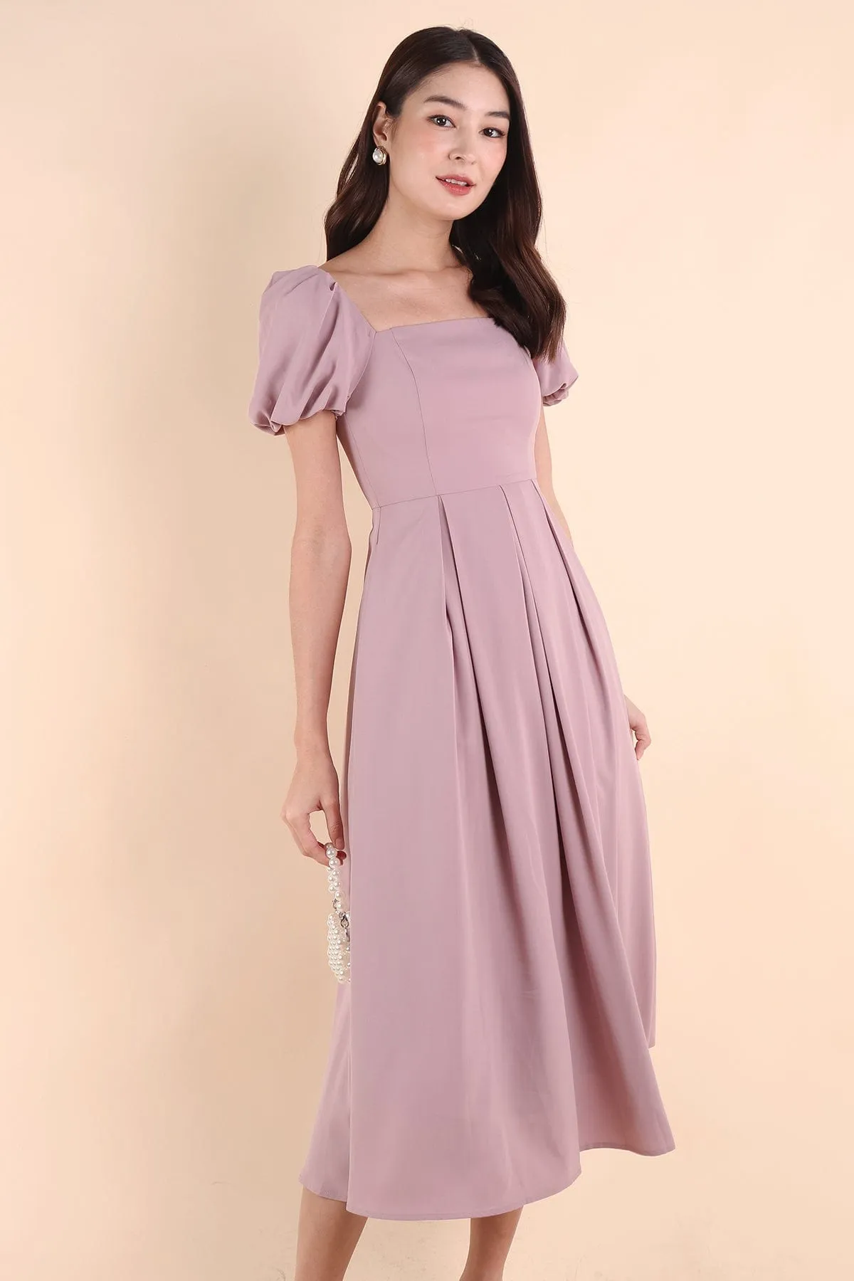 ROSELLE PUFF SLEEVE MAXI IN MAUVE PINK