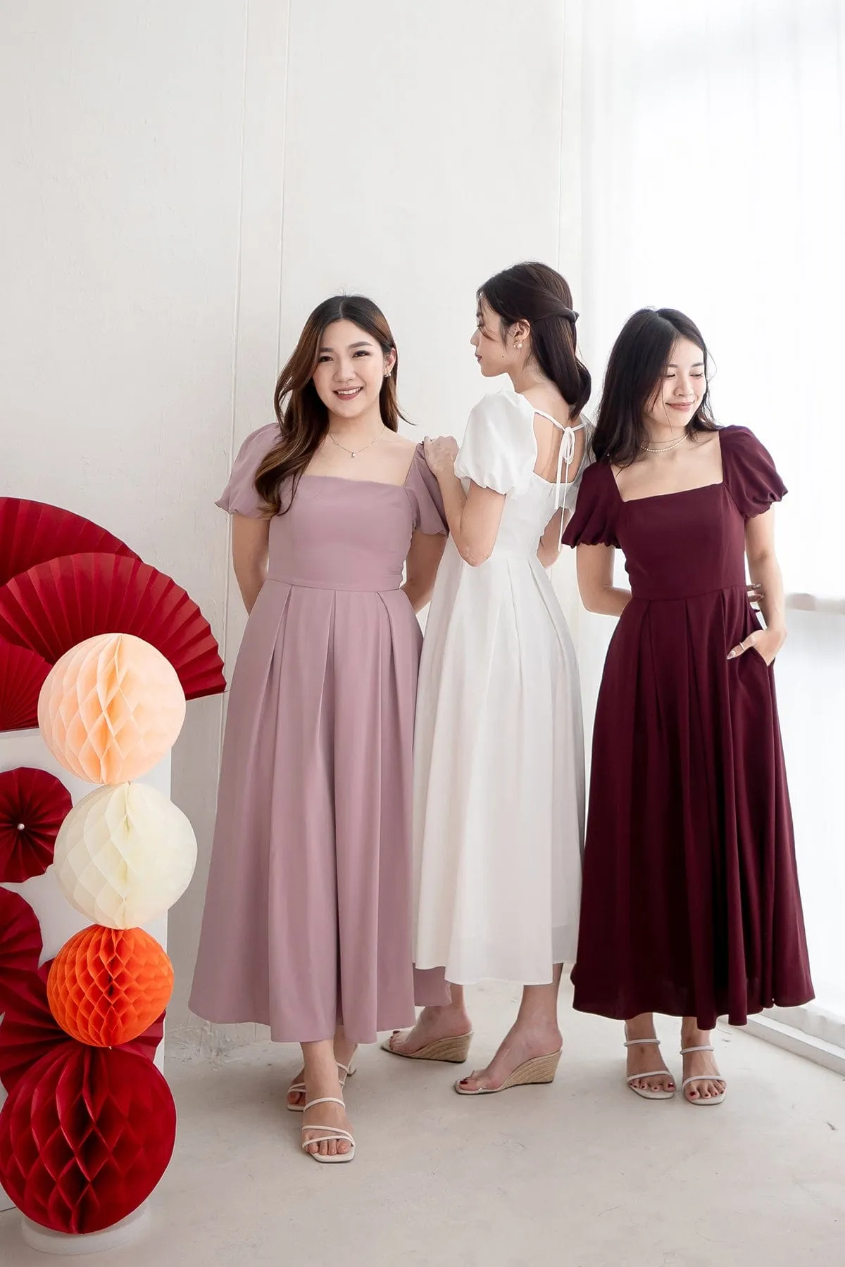 ROSELLE PUFF SLEEVE MAXI IN MAUVE PINK