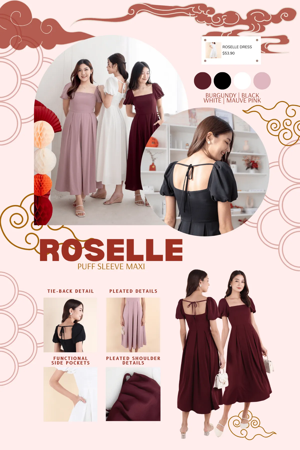 ROSELLE PUFF SLEEVE MAXI IN MAUVE PINK