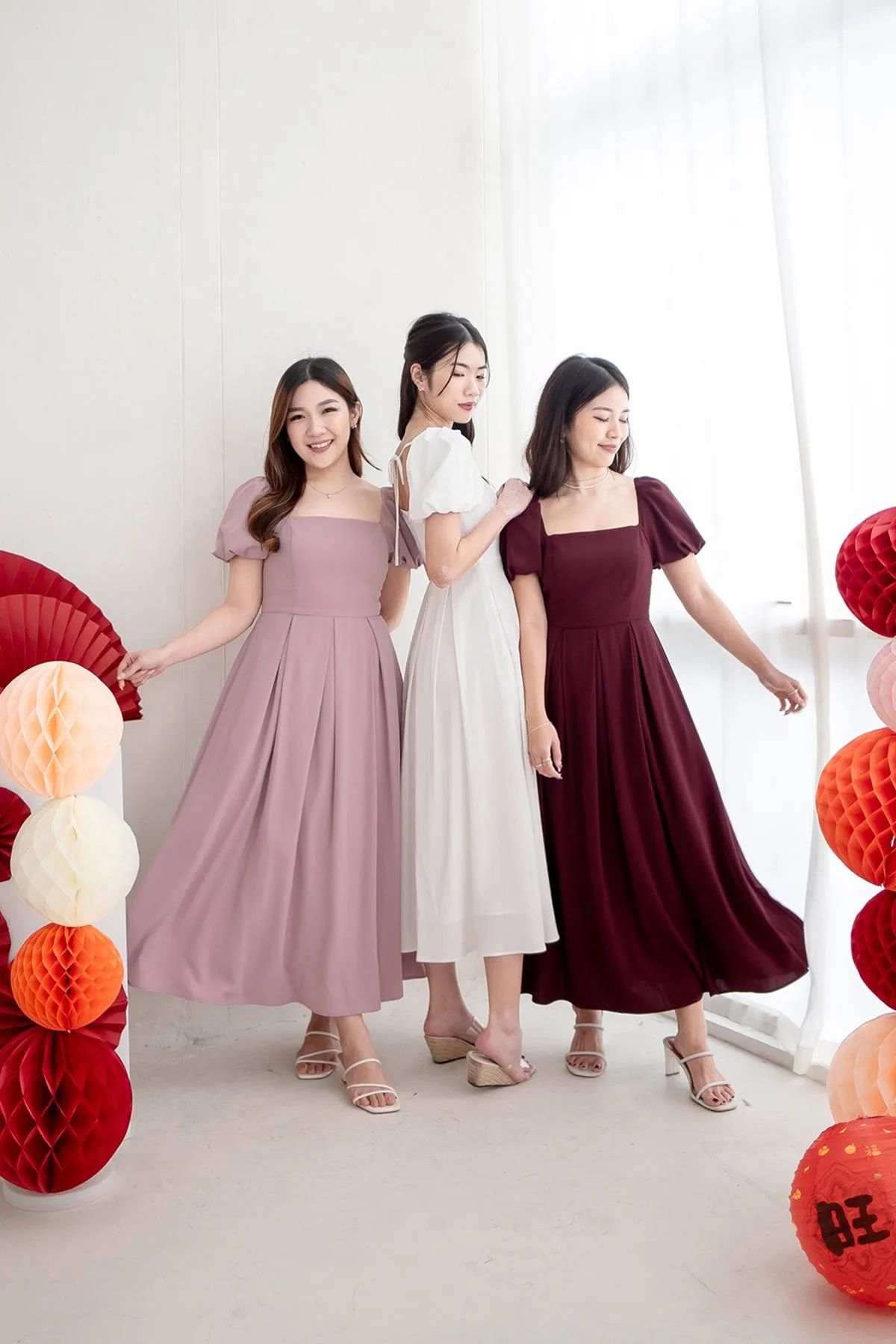 ROSELLE PUFF SLEEVE MAXI IN MAUVE PINK