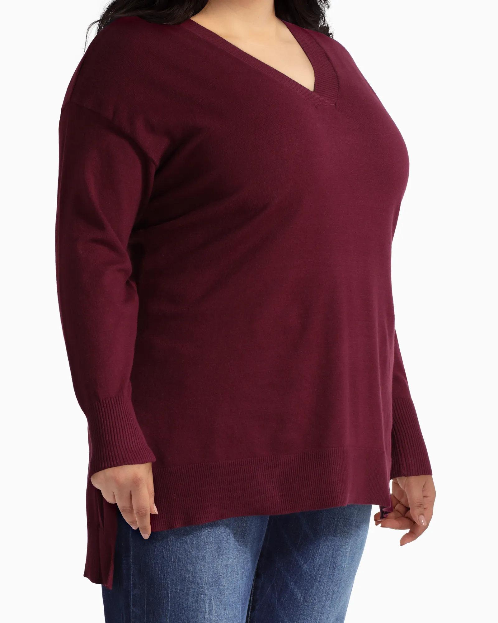 Rosie V-Neck Tunic Sweater | Burgundy