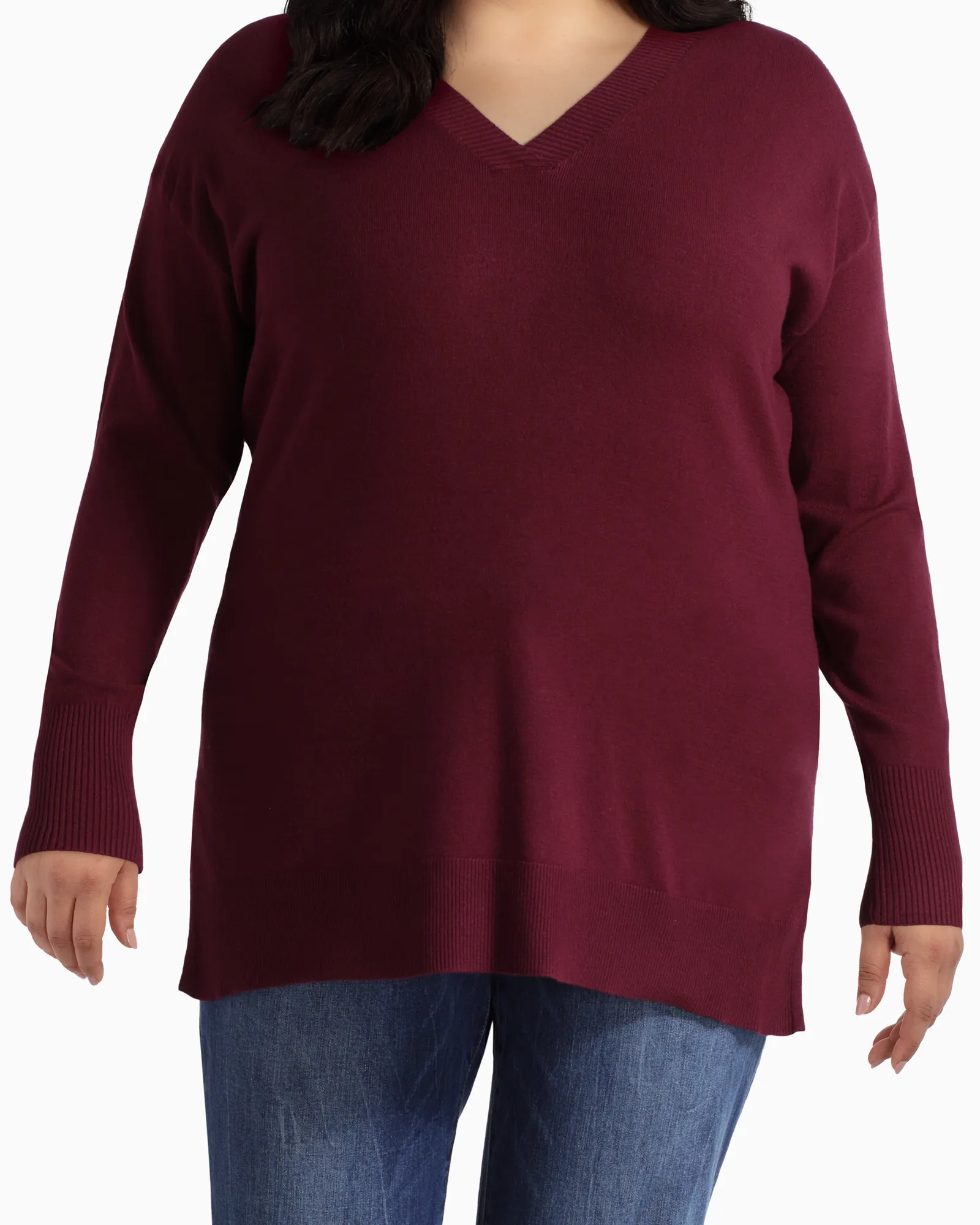 Rosie V-Neck Tunic Sweater | Burgundy