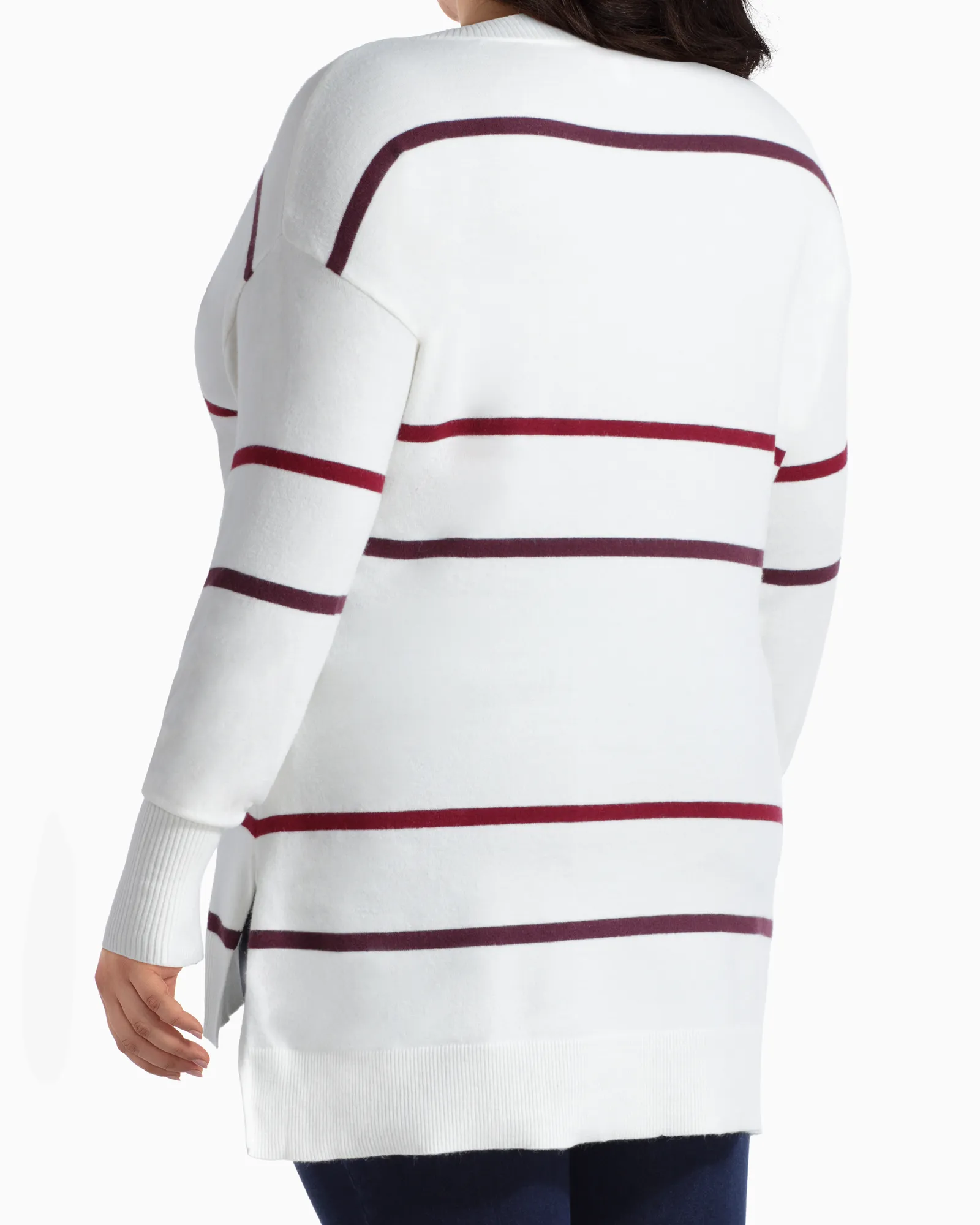 Rosie V-Neck Tunic Sweater | Ivory / Red