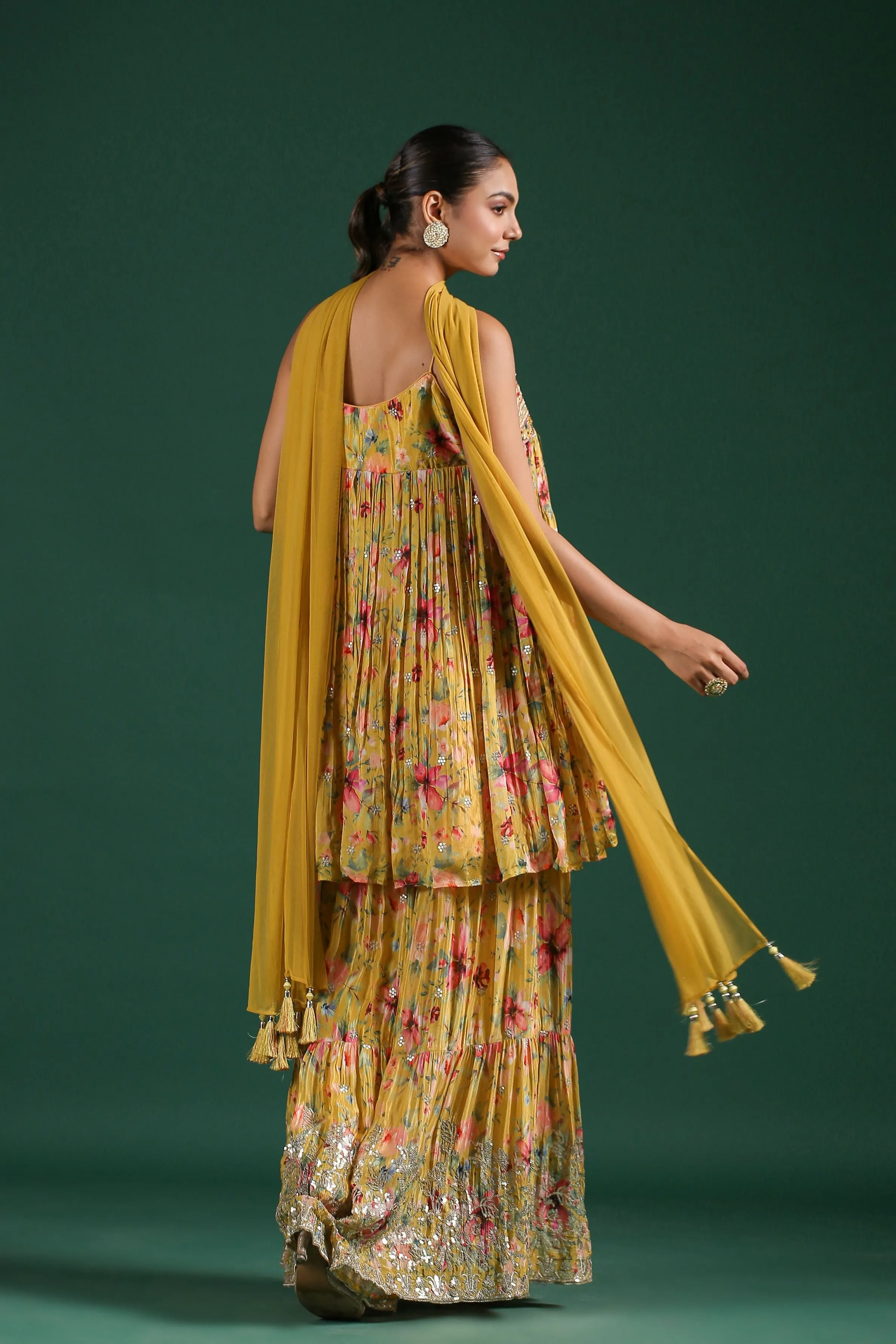 Royal Yellow Floral Printed Sharara Set