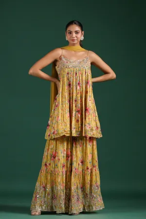 Royal Yellow Floral Printed Sharara Set