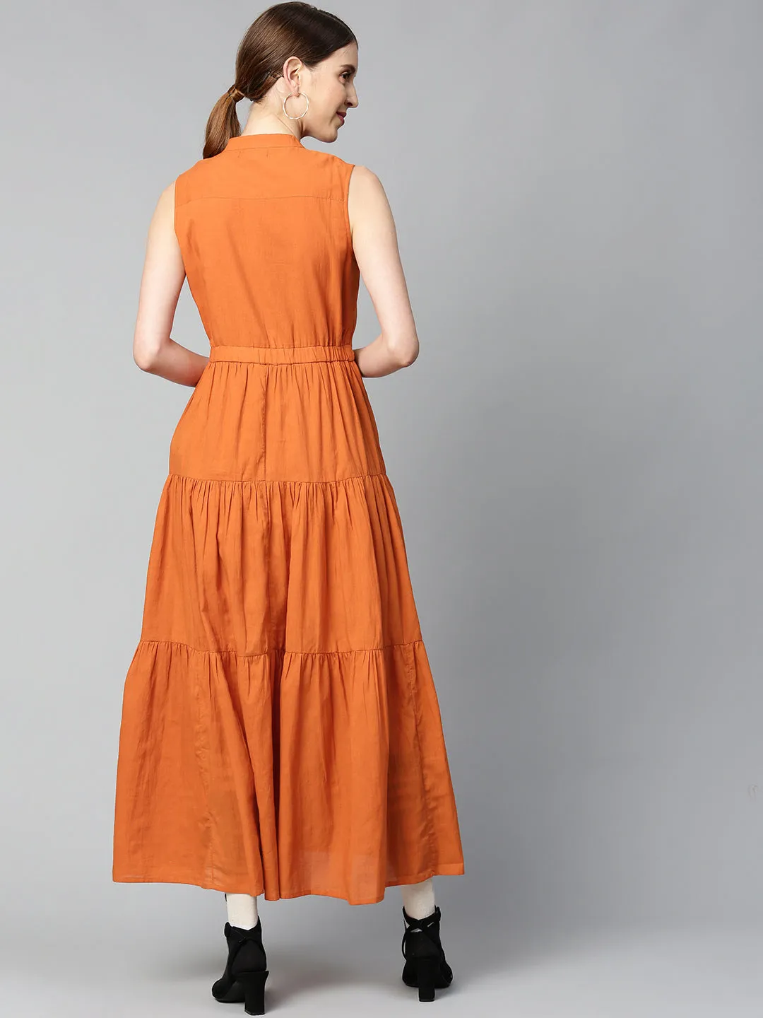 Rust Sleeveless Tiered Maxi Dress