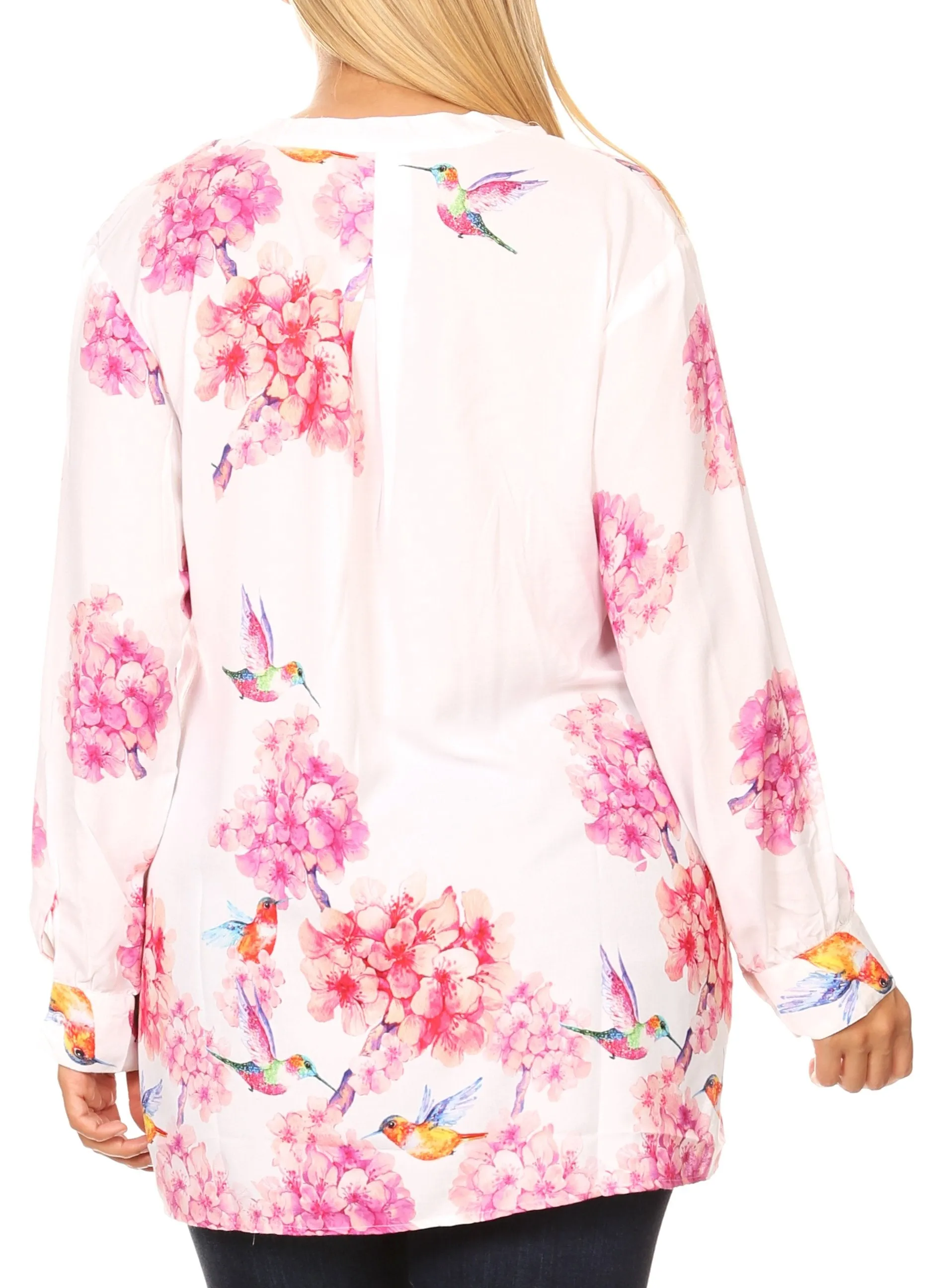 Sakkas Fara Women's Casual Floral Print Lightweight Long Sleeve Blouse Tunic Top