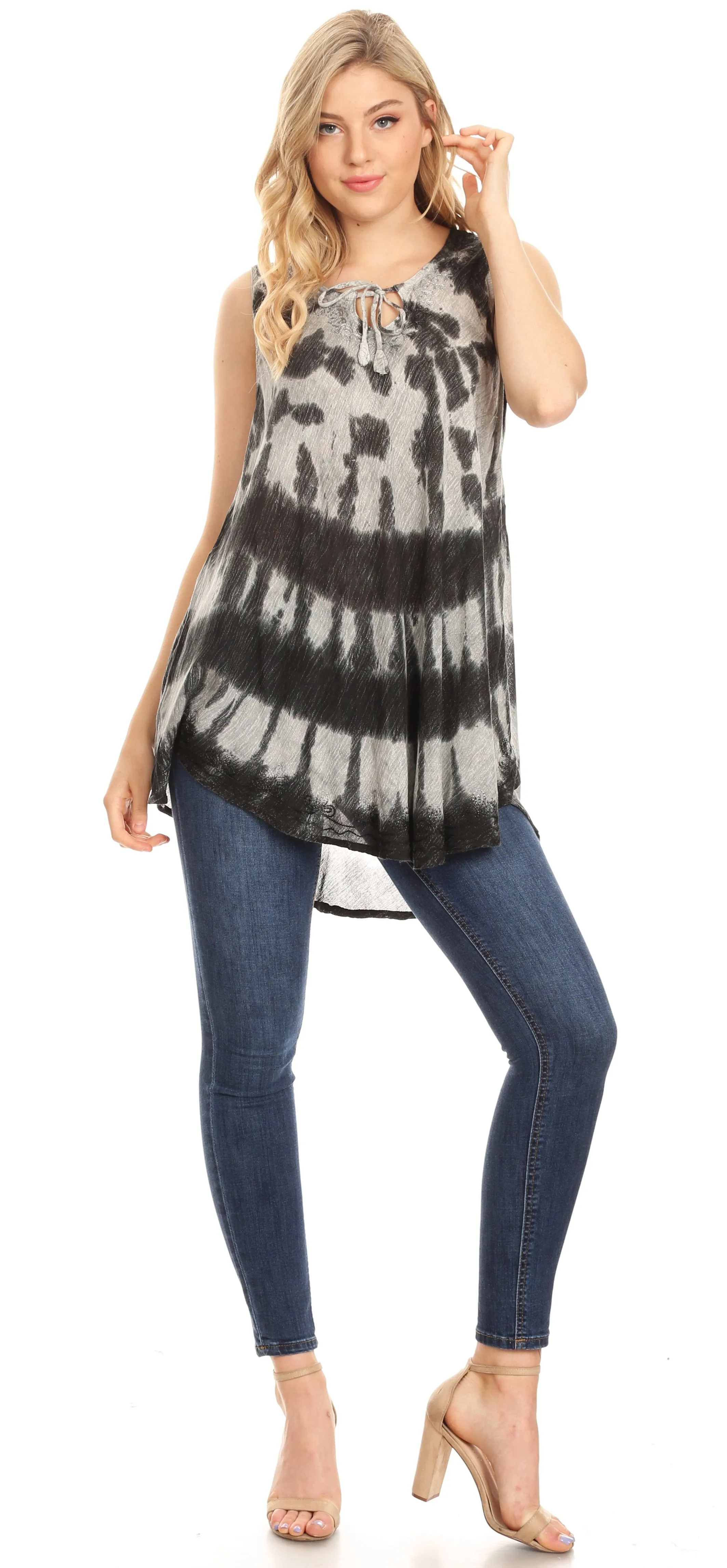 Sakkas Mai Women's Casual Swing Sleeveless Loose Tie Dye Tunic Tank Top