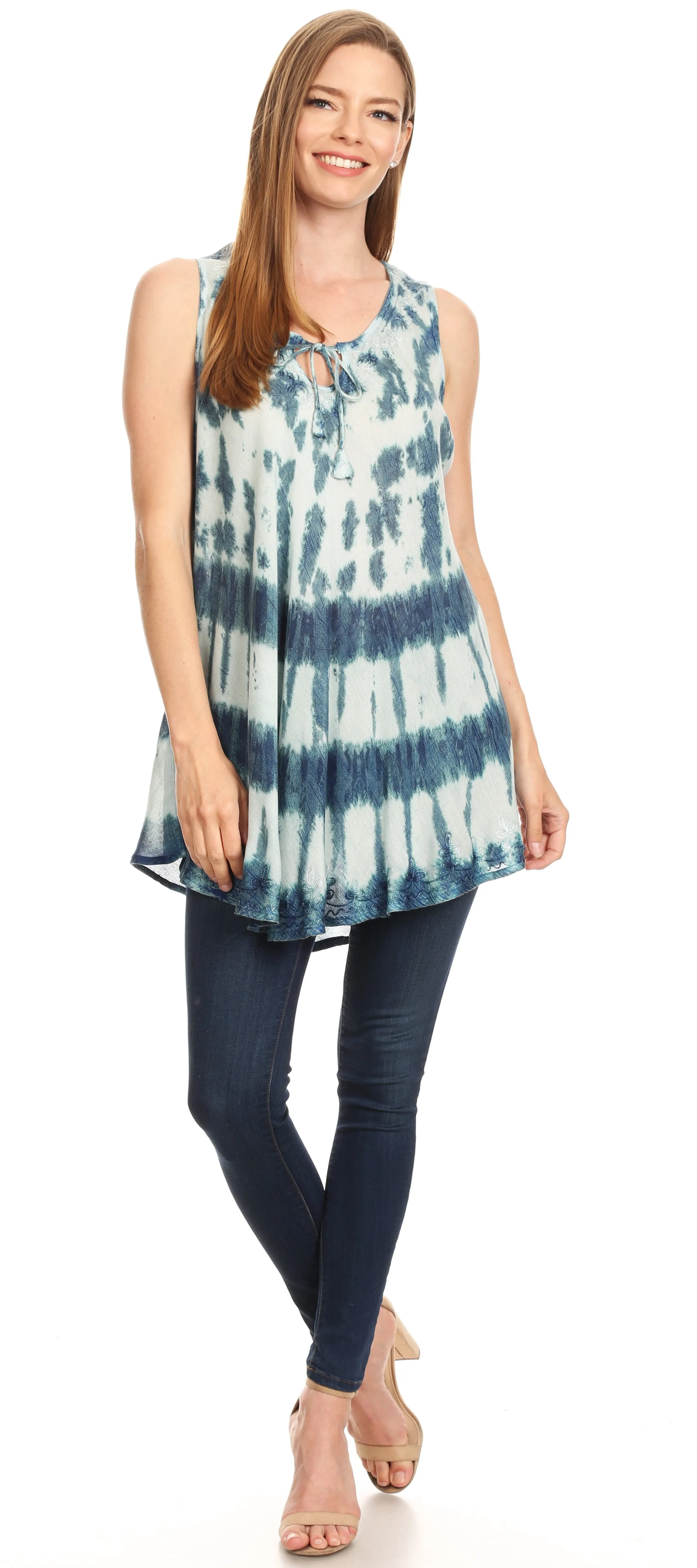 Sakkas Mai Women's Casual Swing Sleeveless Loose Tie Dye Tunic Tank Top