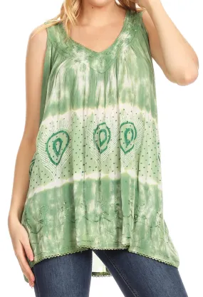 Sakkas Milva Women's Casual Loose Sleeveless Tie Dye Printed Tank Top Blouse Tunic