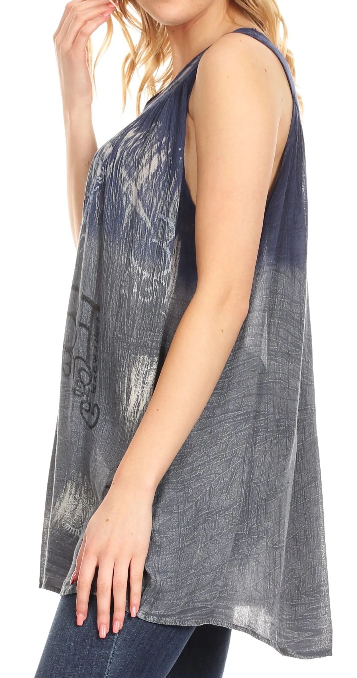 Sakkas Mina Women's Casual Loose Ombre Tie Dye Sleeveless Tank Top Tunic Blouse