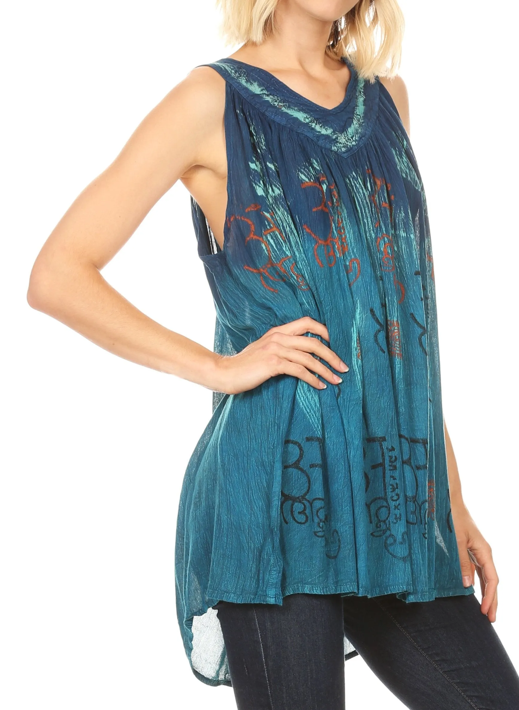 Sakkas Mina Women's Casual Loose Ombre Tie Dye Sleeveless Tank Top Tunic Blouse