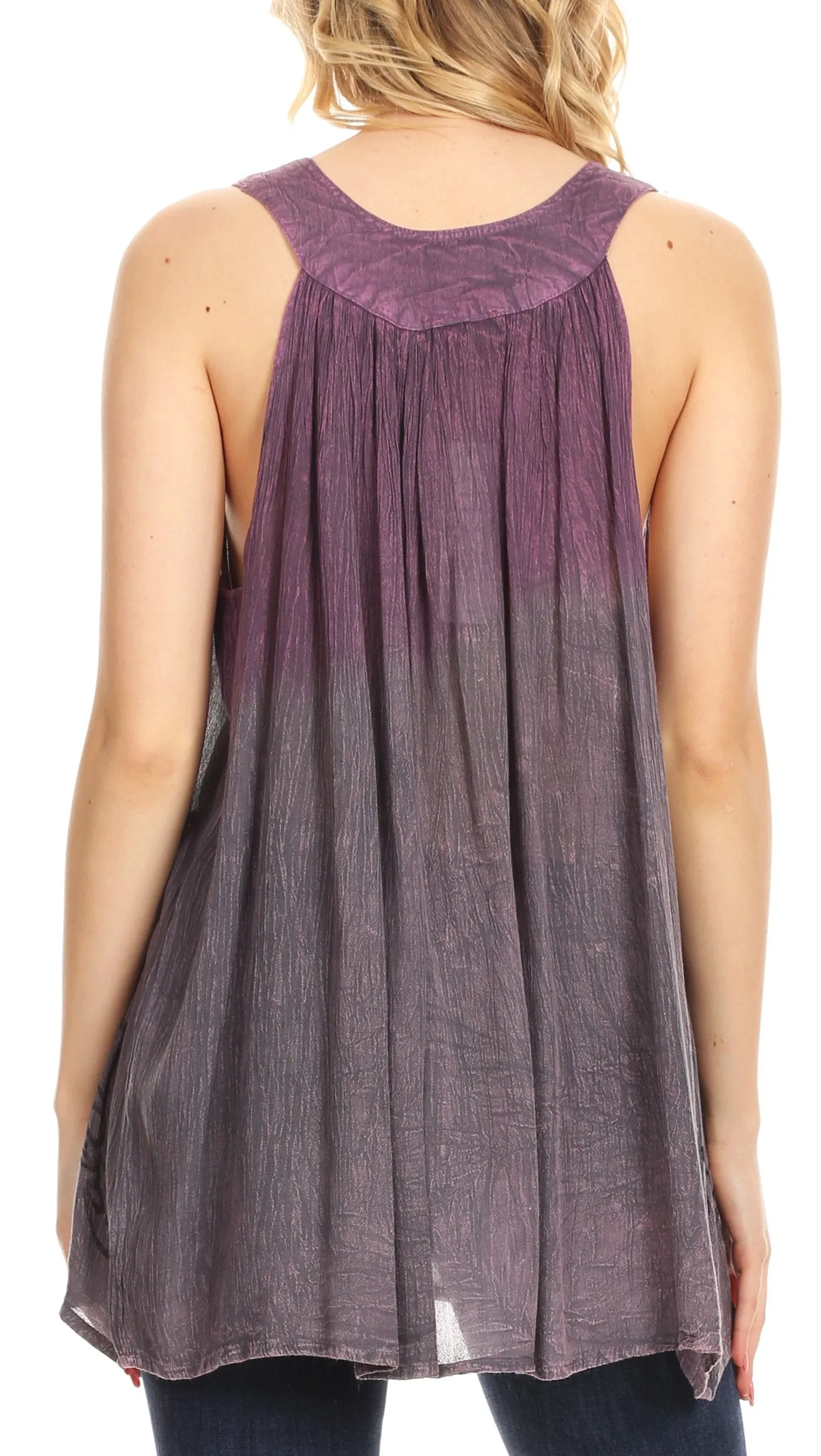 Sakkas Mina Women's Casual Loose Ombre Tie Dye Sleeveless Tank Top Tunic Blouse