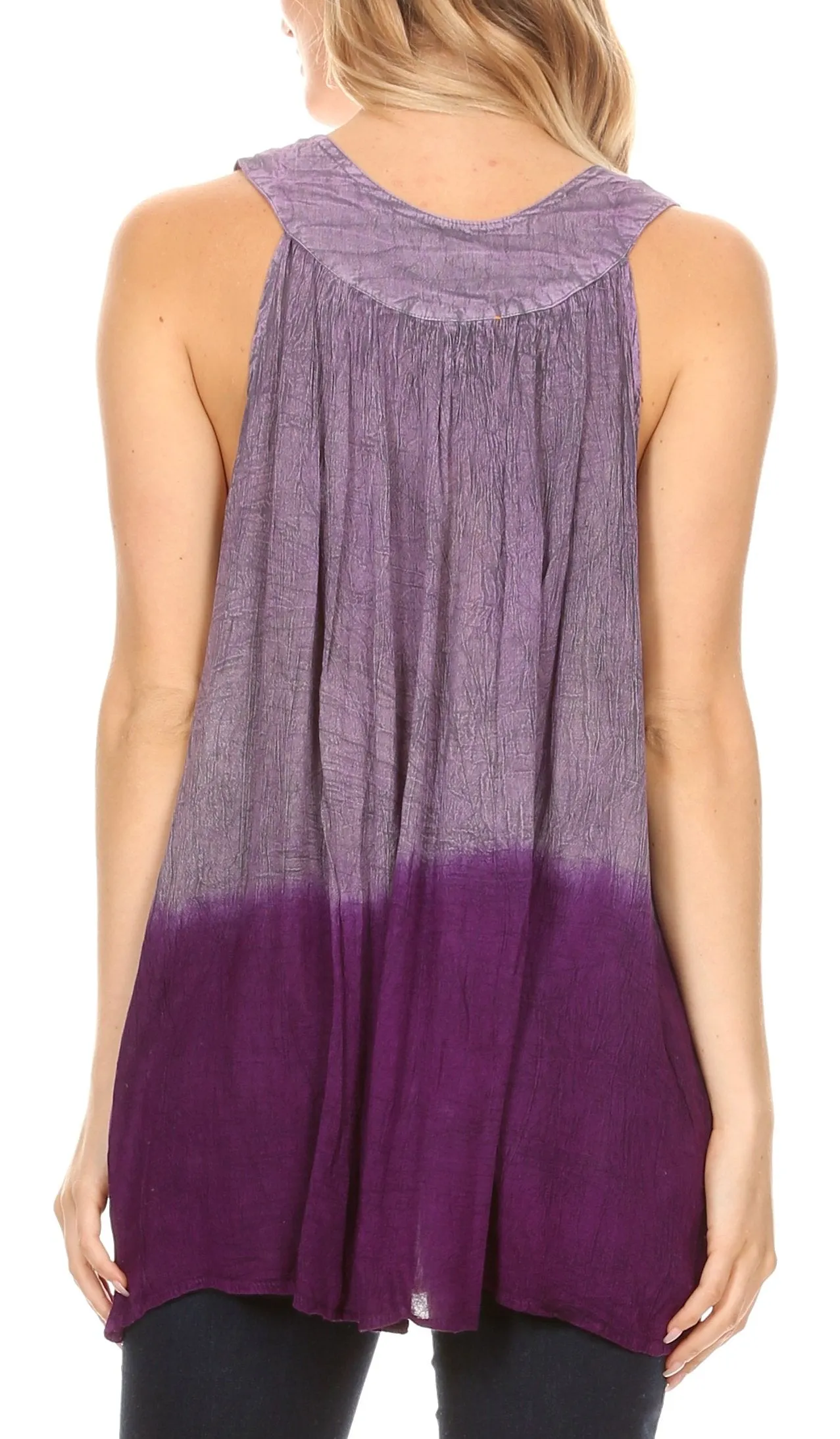 Sakkas Mina Women's Casual Loose Ombre Tie Dye Sleeveless Tank Top Tunic Blouse