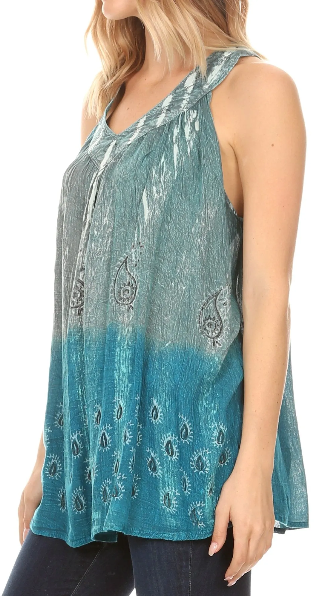 Sakkas Mina Women's Casual Loose Ombre Tie Dye Sleeveless Tank Top Tunic Blouse