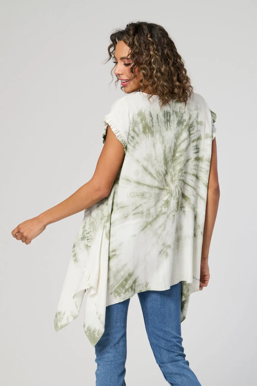 Saloos Tie Dye Frill Sleeve Tunic with Necklace