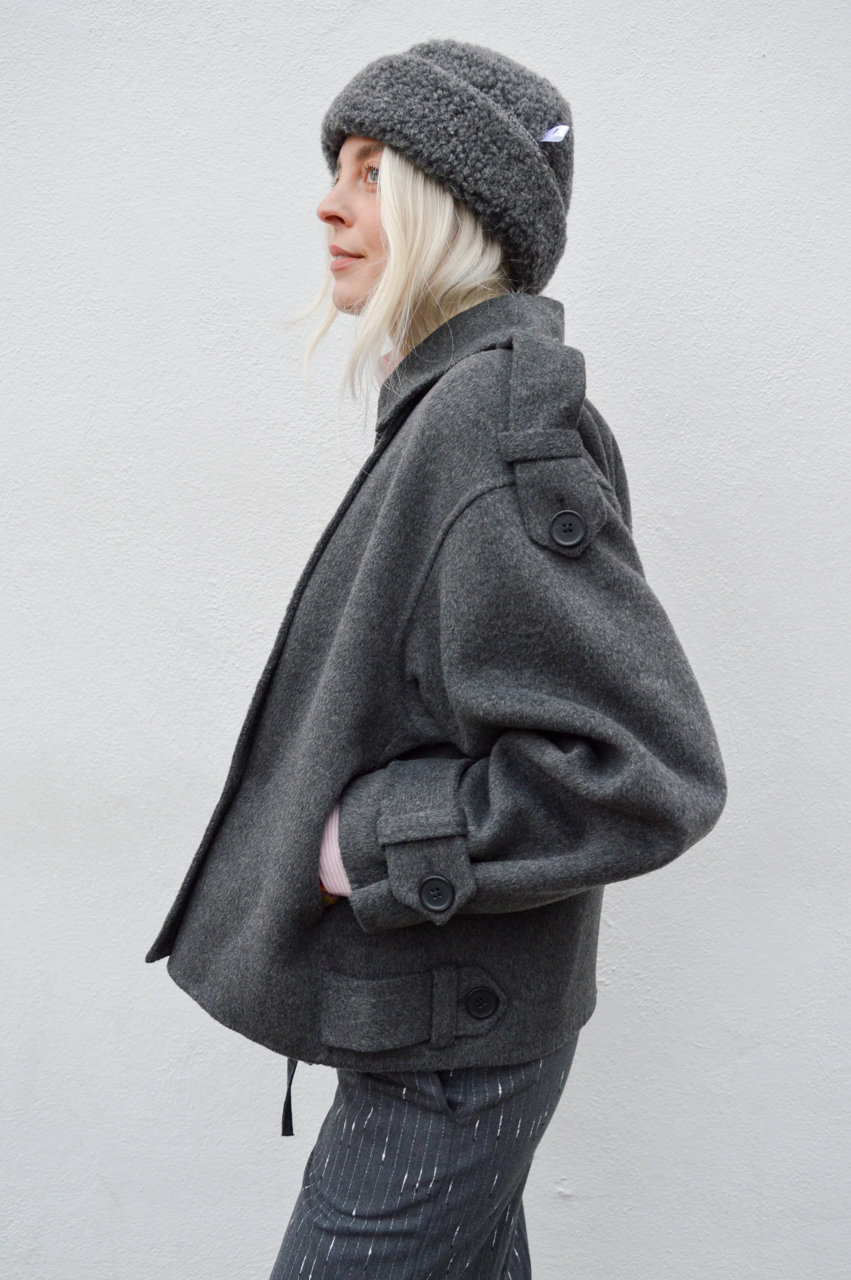 Second Female Walance Dark Grey Melange Short Coat