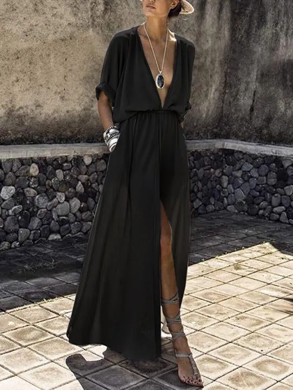 Sexy Deep V-neck Maxi Shirt dress