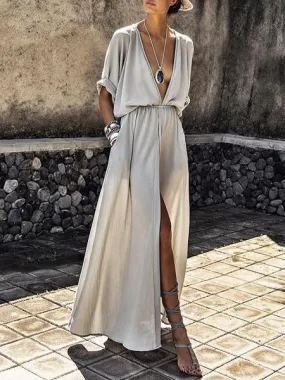 Sexy Deep V-neck Maxi Shirt dress