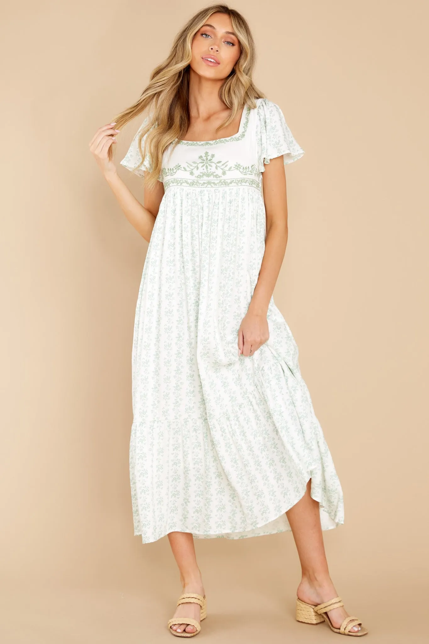 Sharing Secrets Sage Green Floral Maxi Dress